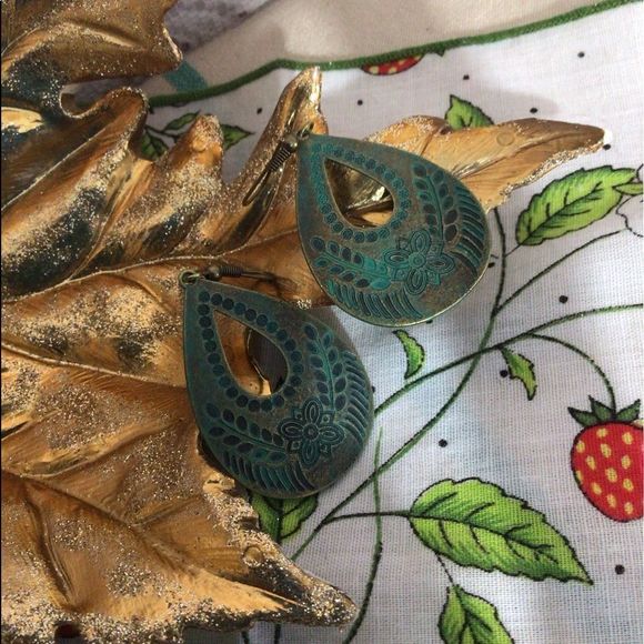 NWT Pierced Wire Fashion Earrings Dangle Bohemian Tear Drop Patina Metal - Picture 8 of 12